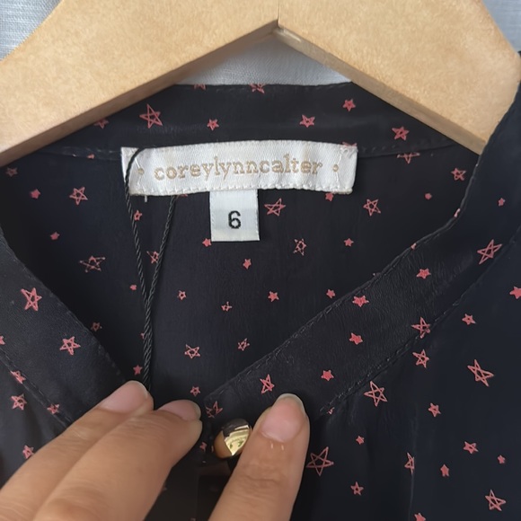 Corey Lynn Calter Black Silk Red Star Print Babydoll Dress sz 6 - Picture 4 of 6